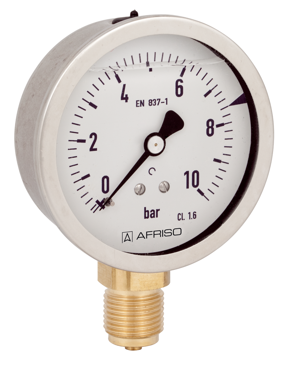 AFRISO Rohrfeder-Glyzerinmanometer RF80Gly 0/10bar G1/2B radial Kl.1,6 D701 SAL 40880