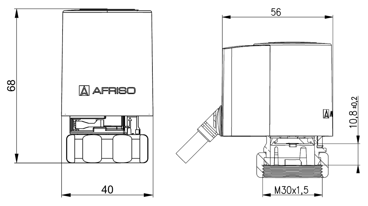 AFRISO Thermischer Stellantrieb TSA 14 Ü M30x1,5 NC AC24V 110N 1m BEF 9250 9260