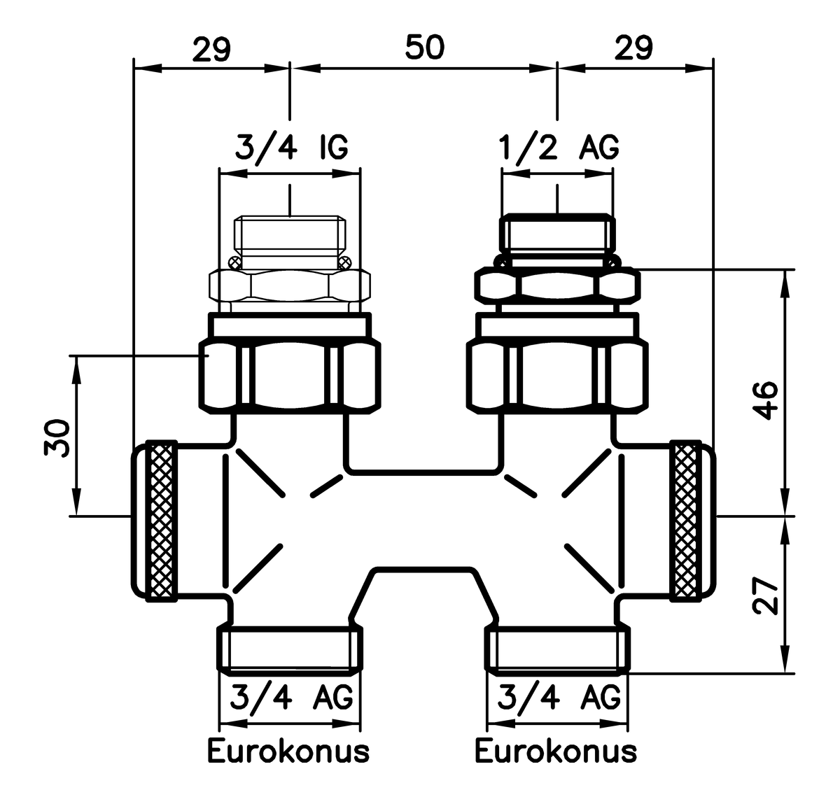 AFRISO Kombiblock VarioQ-Kombi S Durchgang DN15 G1/2 AG BEF 91570 91600
