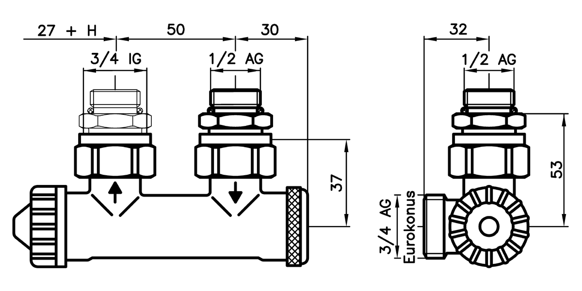 AFRISO Thermostat-Kombiblock Vario-DP Eck R1/2IG BEF 91530