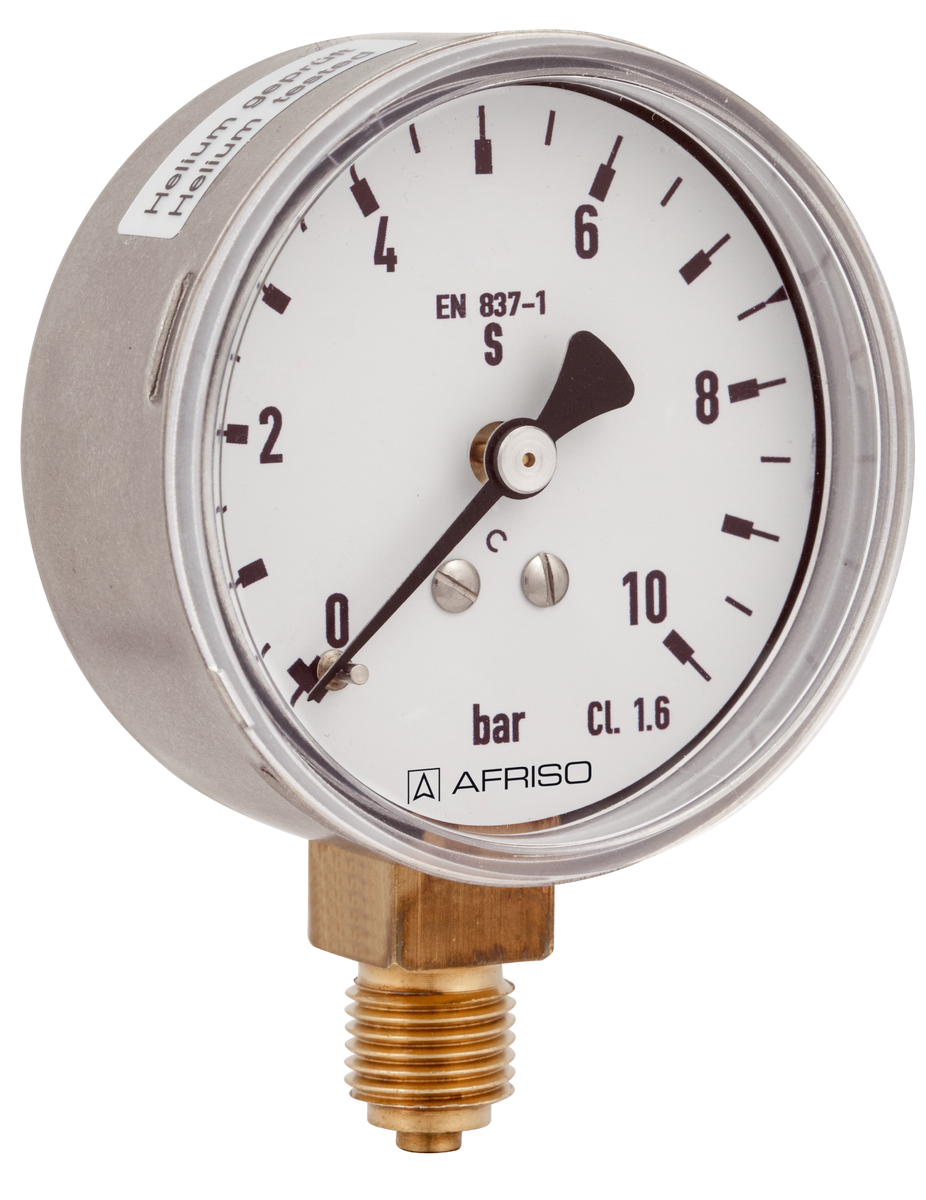 AFRISO Rohrfeder-Manometer RF63GT 0/10bar G1/4B radial Kl.1,6 D301 für die Gastechnik SAL 29670