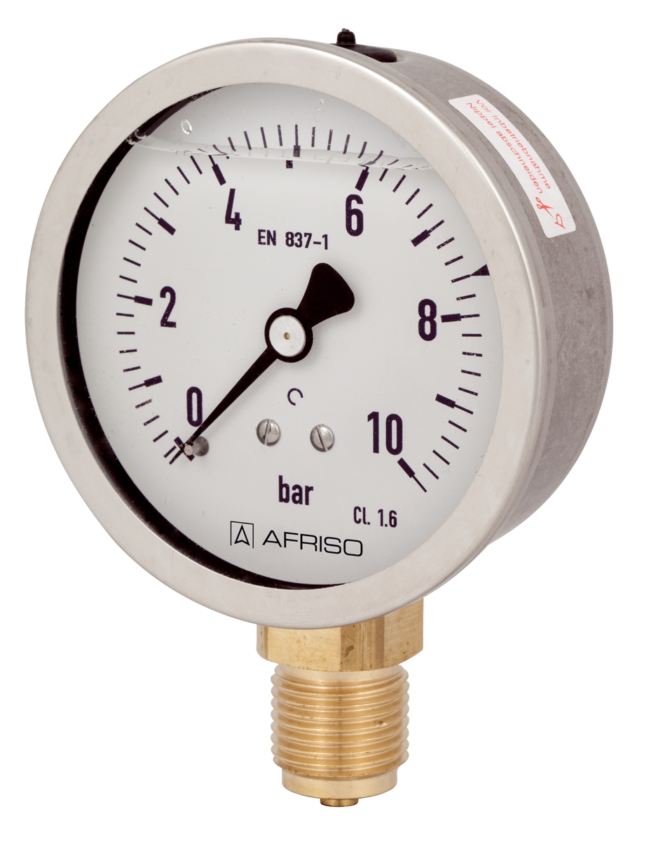 AFRISO Rohrfeder-Glyzerinmanometer RF80Gly 0/10bar G1/2B radial Kl.1,6 D701 SAR 40880