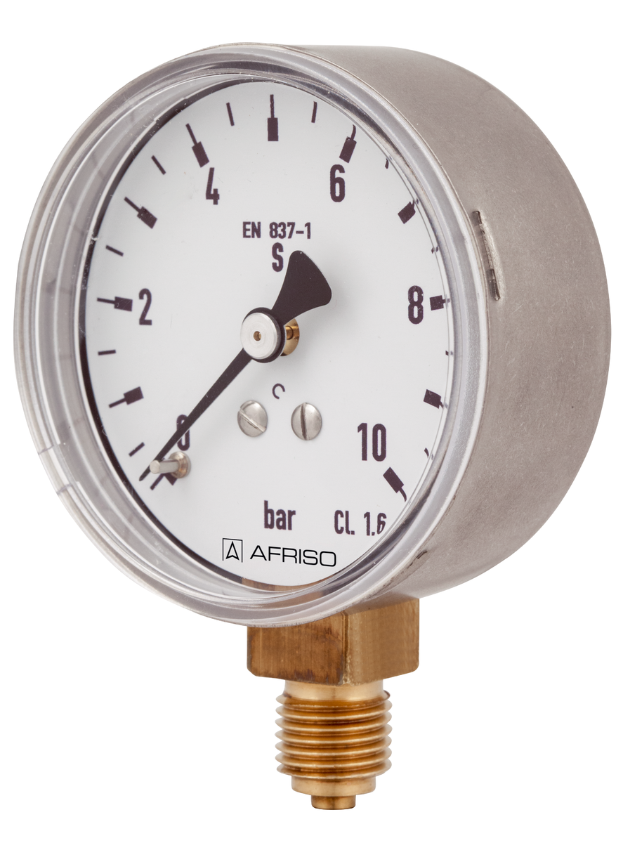 AFRISO Rohrfeder-Manometer RF63GT 0/10bar G1/4B radial Kl.1,6 D301 für die Gastechnik SAR 29670