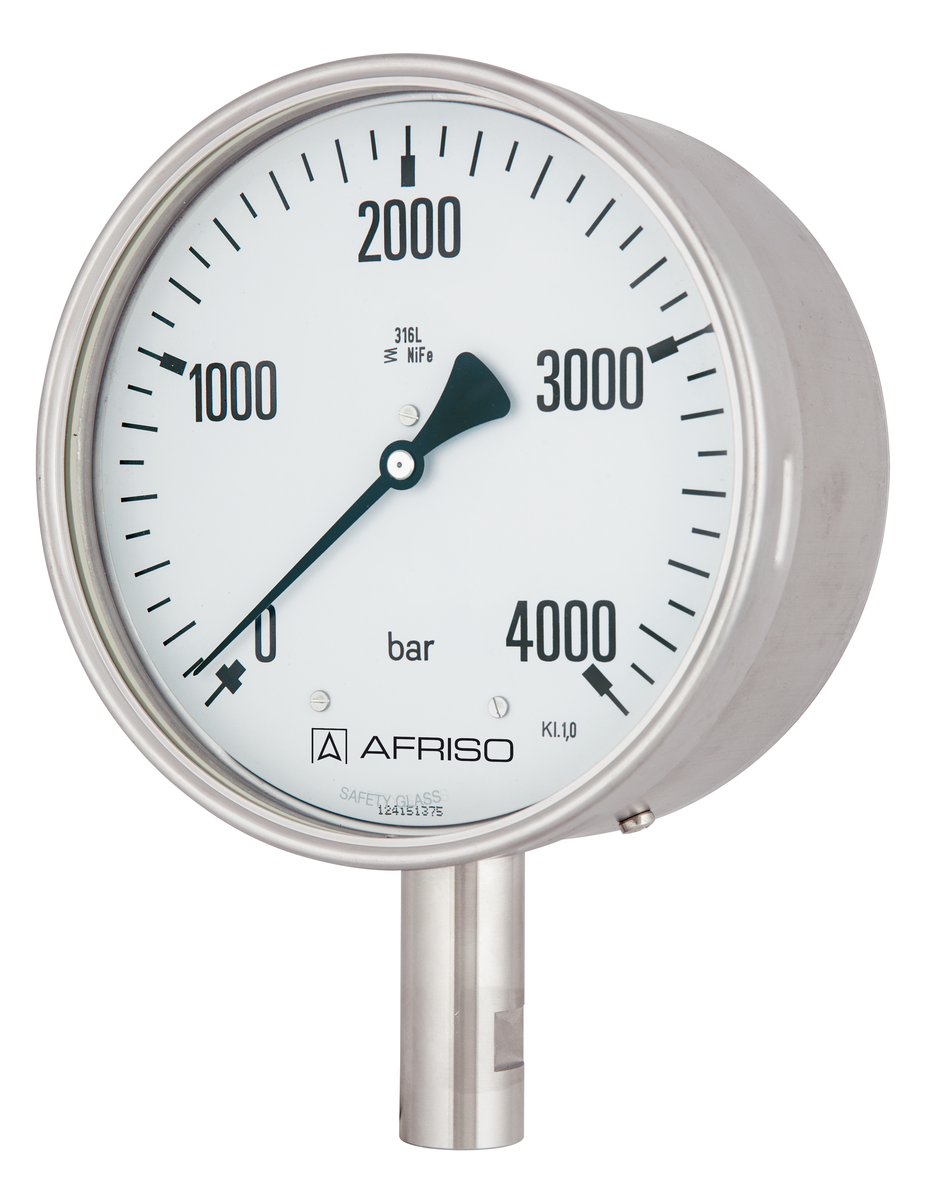 AFRISO Rohrfeder-Hochdruckmanometer RF100HD 0/2500bar HD-Anschluss 1/4" mit Innengewinde M16 x 1,5 radial Kl.1,0 D402 SAR 30840 30850 30880 30890