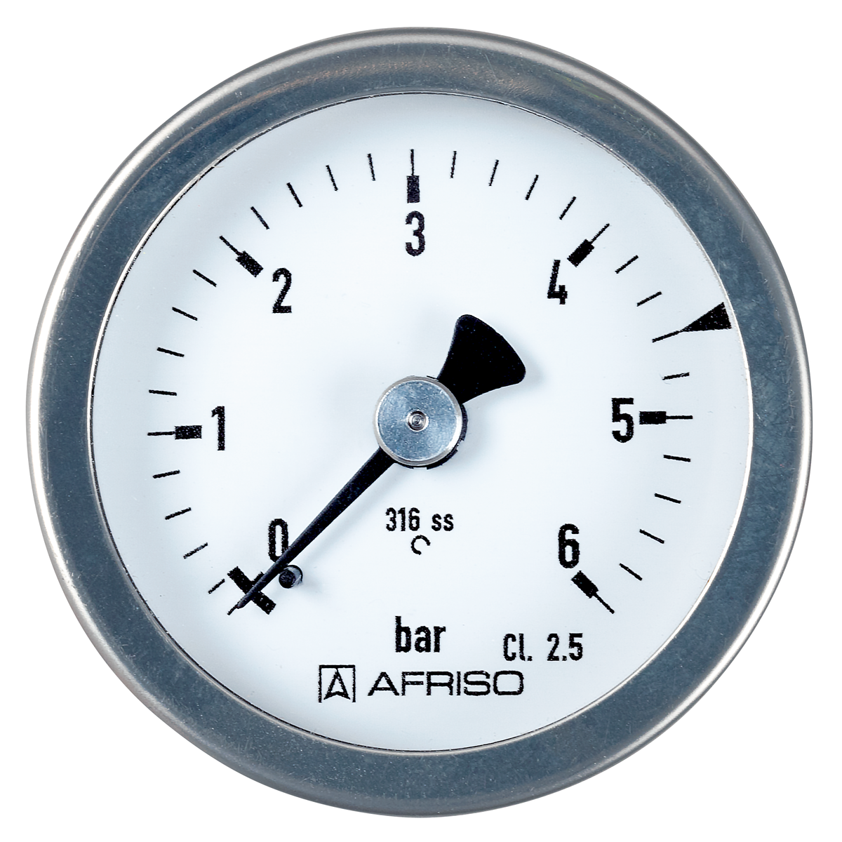 AFRISO Rohrfeder-Chemiemanometer RF40Ch 0/6bar G1/8B axial Kl.2,5 D912 VOR 25380
