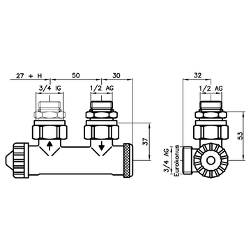 AFRISO Thermostat-Kombiblock Vario-DP Eck R1/2IG BEF 91530