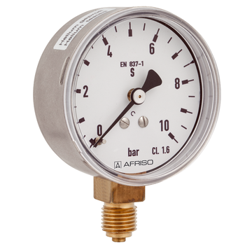 AFRISO Rohrfeder-Manometer RF63GT 0/10bar G1/4B radial Kl.1,6 D301 für die Gastechnik SAL 29670