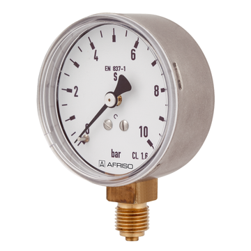 AFRISO Rohrfeder-Manometer RF63GT 0/10bar G1/4B radial Kl.1,6 D301 für die Gastechnik SAR 29670