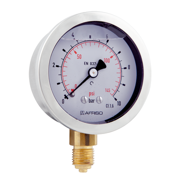 AFRISO Rohrfeder-Glyzerinmanometer RF63Gly 0/10bar G1/4B radial Kl.1,6 D701 SAL 40630
