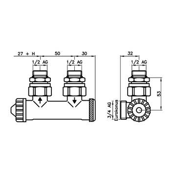 AFRISO Thermostat-Kombiblock Vario THK M Eck DN15 G1/2 AG BEF 91630